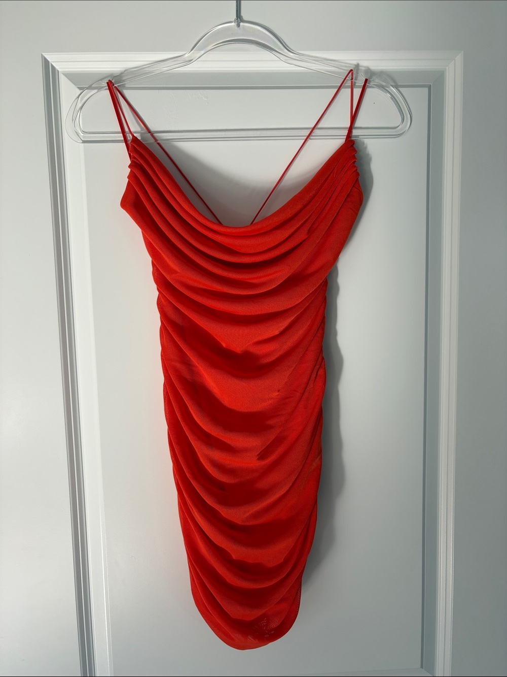 NWOT Garage Red Orange Draped Bodycon Mini Dress Size Small